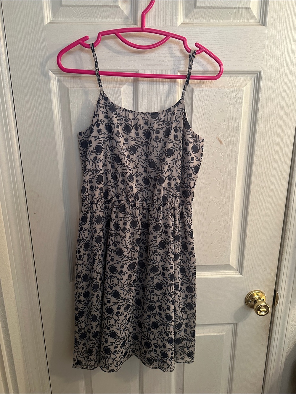 Floral Spaghetti Strap Summer Dress in Cream and Navy